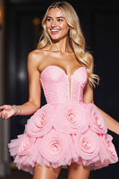 Load image into Gallery viewer, Pink Floral Tulle A Line Corset Short Prom Dress