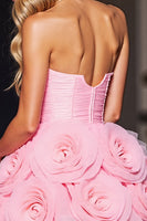 Load image into Gallery viewer, Pink Floral Tulle A Line Corset Short Prom Dress