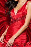 Load image into Gallery viewer, Sparkly Red Satin Floral Bodycon Short Prom Dress with Beading