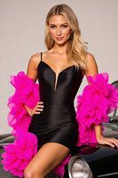 Load image into Gallery viewer, Black Satin Tight Ruffled Corset Short Prom Dress
