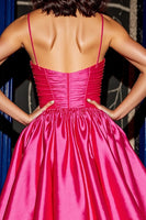 Load image into Gallery viewer, Fuchsia A Line Floral Satin Short Prom Dress with Ruffles
