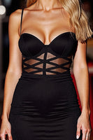 Load image into Gallery viewer, Black Tight Spaghetti Straps Satin Short Prom Dress