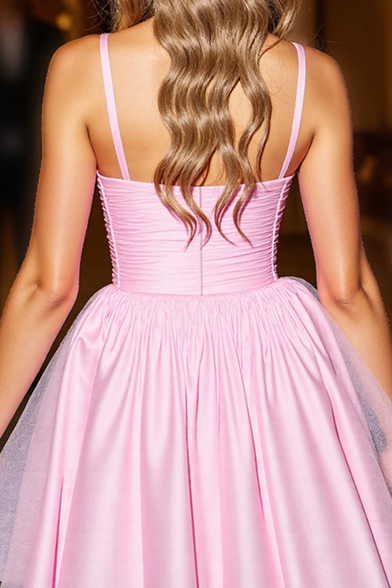 Load image into Gallery viewer, Pink Ruched A Line Tulle Short Prom Dress