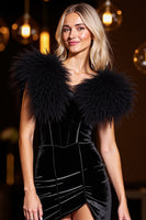 Load image into Gallery viewer, Black Velvet Short Bodycon Prom Dress with Feathers