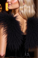 Load image into Gallery viewer, Black Velvet Short Bodycon Prom Dress with Feathers