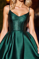 Load image into Gallery viewer, Dark Green A Line Short Satin Prom Dress with Beading
