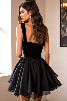 Sparkly Black Satin A Line Short Prom Dress