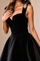 Load image into Gallery viewer, Sparkly Black Satin A Line Short Prom Dress