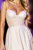 Load image into Gallery viewer, White Corset A Line Short Satin Prom Dress with Lace