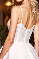 Load image into Gallery viewer, Sparkly White A Line Satin Short Prom Dress with Beading
