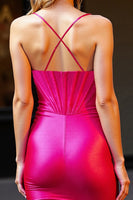 Load image into Gallery viewer, Fuchsia Bodycon Corset Satin Short Prom Dress