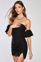 Load image into Gallery viewer, Black Bodycon Satin Strapless Short Prom Dress