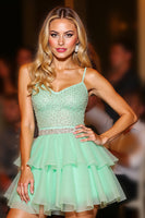 Load image into Gallery viewer, Sparkly Green A Line Tulle Short Prom Dress with Beading
