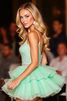 Load image into Gallery viewer, Sparkly Green A Line Tulle Short Prom Dress with Beading