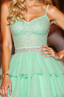 Load image into Gallery viewer, Sparkly Green A Line Tulle Short Prom Dress with Beading