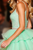 Load image into Gallery viewer, Sparkly Green A Line Tulle Short Prom Dress with Beading