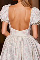 Load image into Gallery viewer, White A Line Floral Corset Satin Short Prom Dress