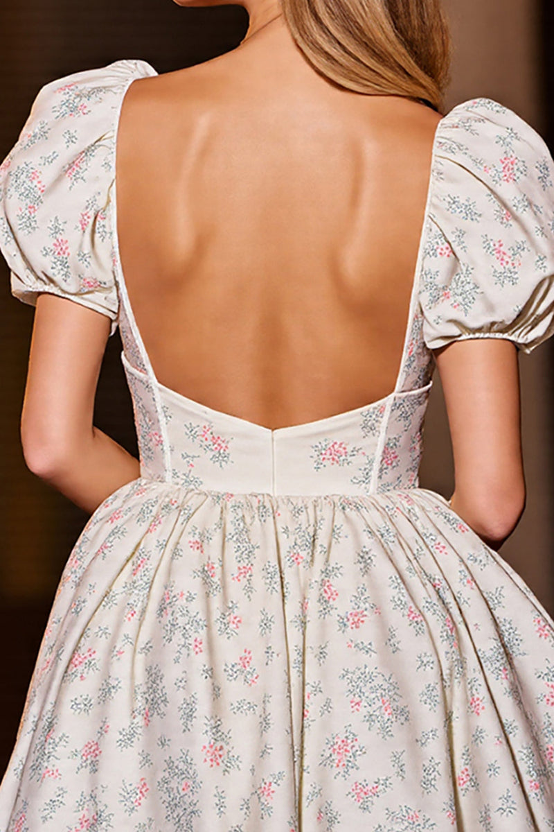 Load image into Gallery viewer, White A Line Floral Corset Satin Short Prom Dress