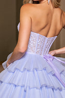 Load image into Gallery viewer, Lavender A Line Corset Strapless Tulle Short Prom Dress