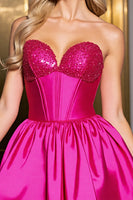 Load image into Gallery viewer, Sparkly Fuchsia Satin Corset Sweetheart Short Prom Dress
