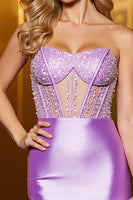 Load image into Gallery viewer, Lilac Sparkly Corset Bodycon Strapless Short Satin Prom Dress