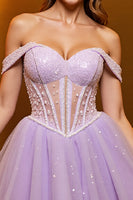 Load image into Gallery viewer, Lilac Corset Off the Shoulder A Line Tulle Short Prom Dress