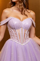 Load image into Gallery viewer, Lilac Corset Off the Shoulder A Line Tulle Short Prom Dress