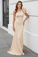 Load image into Gallery viewer, Apricot Satin Sheath Maxi Mother of the Bride Dress with Ruffles