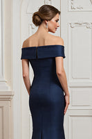 Load image into Gallery viewer, Navy Satin Mermaid Maxi Mother of the Bride Dress with Appliques