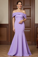Load image into Gallery viewer, Lilac Satin Mermaid Maxi Mother of the Bride Dress with Appliques