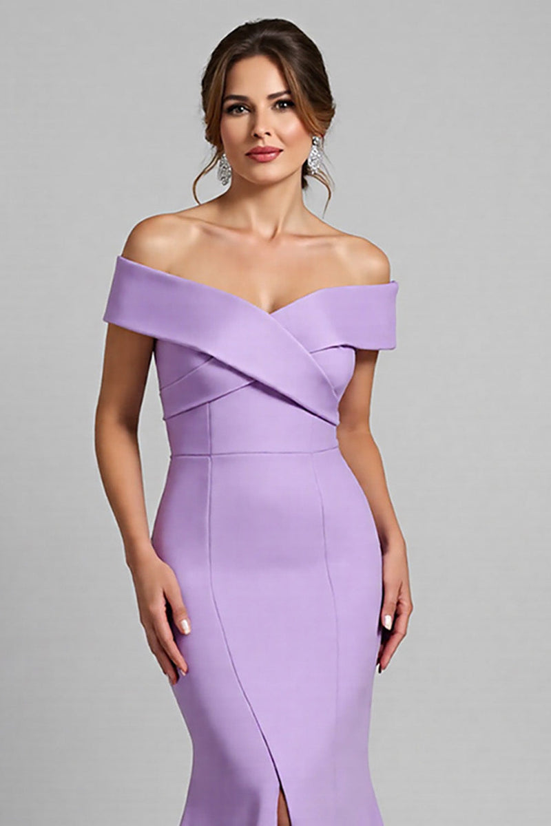 Load image into Gallery viewer, Lilac Satin Mermaid Maxi Mother of the Bride Dress with Slit
