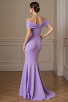 Load image into Gallery viewer, Lilac Satin Off the Shoulder Mermaid Maxi Mother of the Bride Dress