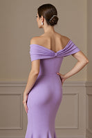 Load image into Gallery viewer, Lilac Satin Off the Shoulder Mermaid Maxi Mother of the Bride Dress