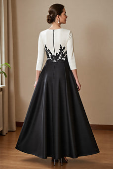 Black and White Satin A Line Maxi Mother of the Bride Dress with Appliques