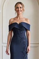 Load image into Gallery viewer, Navy Mermaid Satin Maxi Mother of the Bride Dress with Appliques