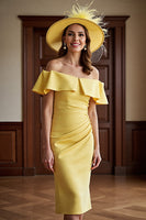 Load image into Gallery viewer, Daffodil Bodycon Off the Shoulder Satin Midi Mother of the Bride Dress