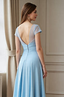 Load image into Gallery viewer, Sky Blue A Line Chiffon Maxi Mother of the Bride Dress with Lace