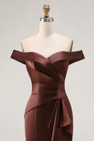 Load image into Gallery viewer, Brown Mermaid Satin Maxi Mother of the Groom Dress with Ruffles