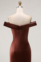 Load image into Gallery viewer, Brown Mermaid Satin Maxi Mother of the Groom Dress with Ruffles