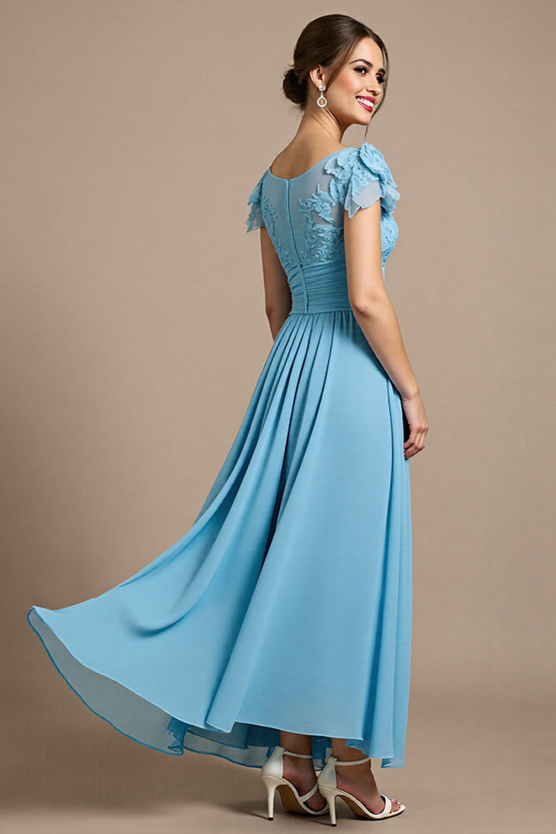 Load image into Gallery viewer, Sky Blue Chiffon Floral Maxi Mother of the Bride Dress with Appliques
