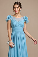 Load image into Gallery viewer, Sky Blue Chiffon Floral Maxi Mother of the Bride Dress with Appliques