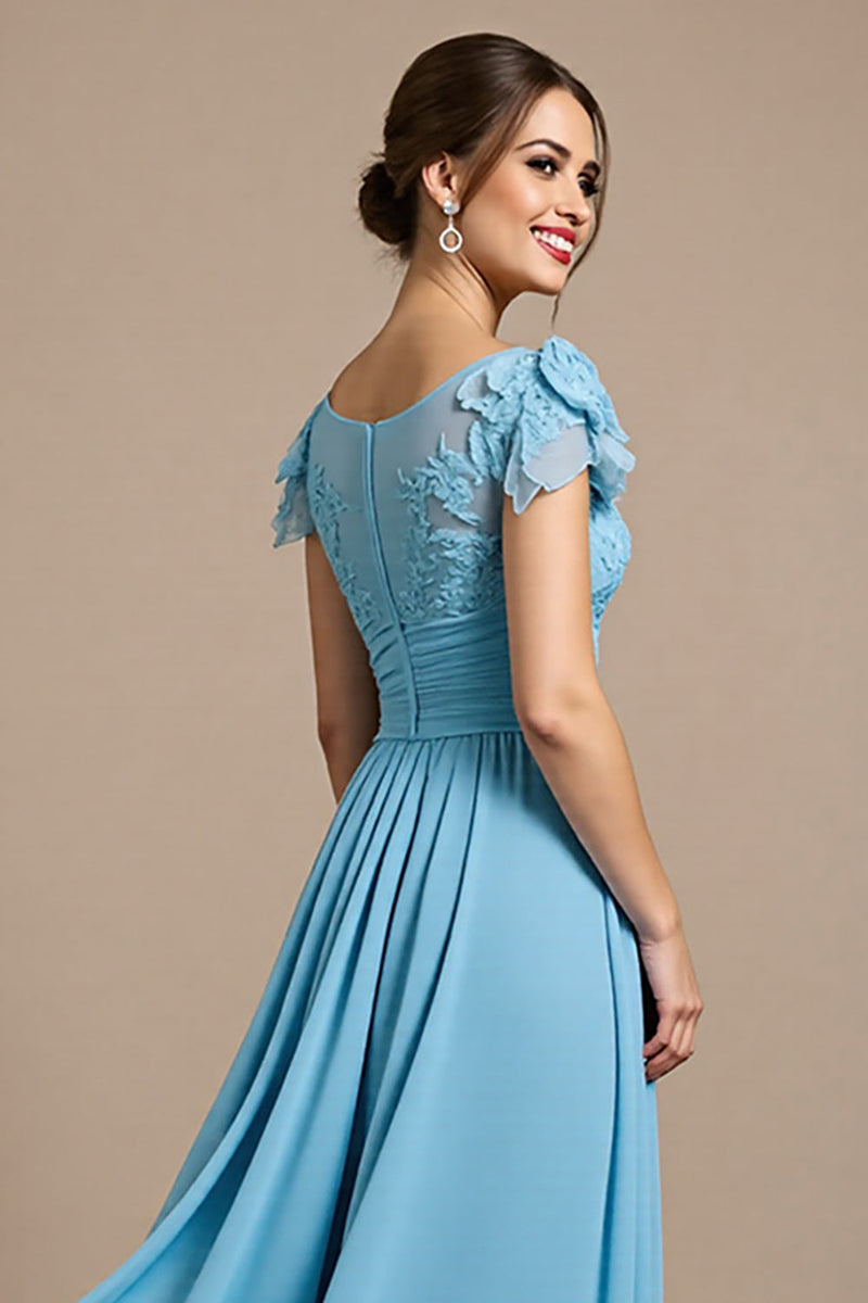 Load image into Gallery viewer, Sky Blue Chiffon Floral Maxi Mother of the Bride Dress with Appliques