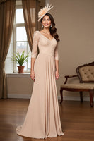 Load image into Gallery viewer, Apricot Satin A Line Maxi Mother of the Bride Dress with Lace