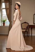 Load image into Gallery viewer, Apricot Satin A Line Maxi Mother of the Bride Dress with Lace