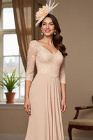 Load image into Gallery viewer, Apricot Satin A Line Maxi Mother of the Bride Dress with Lace