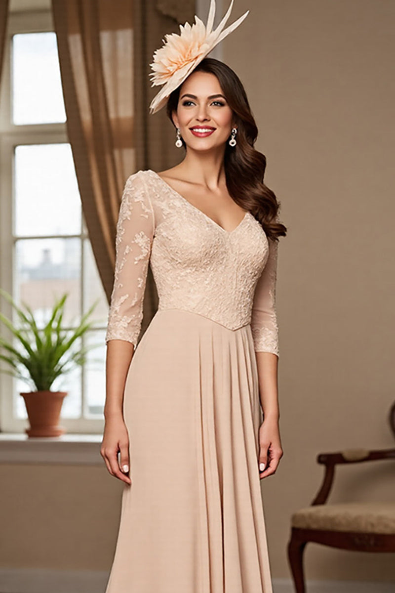 Load image into Gallery viewer, Apricot Satin A Line Maxi Mother of the Bride Dress with Lace