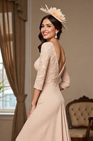 Load image into Gallery viewer, Apricot Satin A Line Maxi Mother of the Bride Dress with Lace