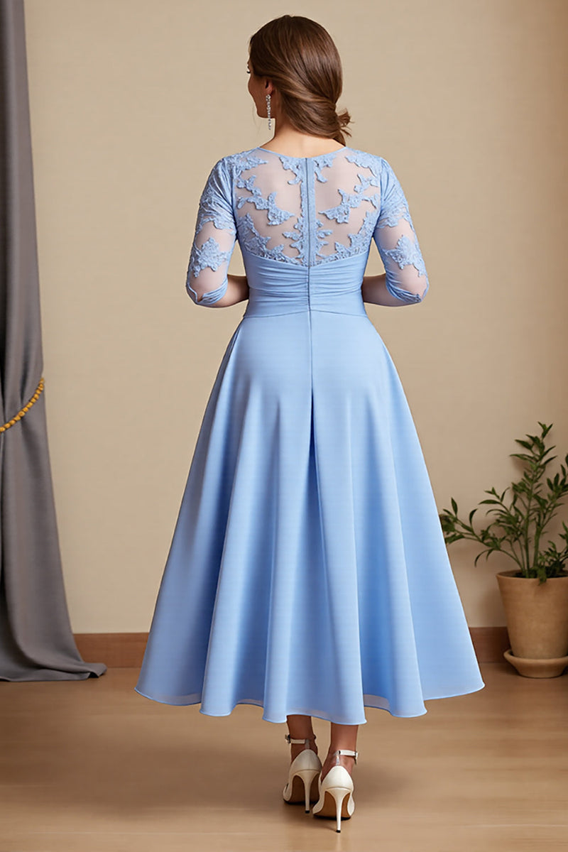 Load image into Gallery viewer, Sky Blue Chiffon A Line Maxi Mother of the Bride Dress with Lace