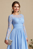 Load image into Gallery viewer, Sky Blue Chiffon A Line Maxi Mother of the Bride Dress with Lace