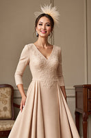 Load image into Gallery viewer, Apricot A Line Satin V-Neck Maxi Mother of the Bride Dress with Lace